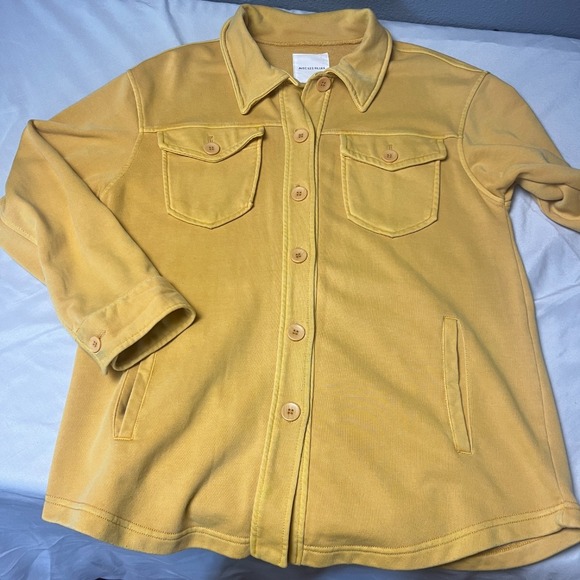Avec Les Filles Mustard Yellow Shirt Jacket Shacket‎ Button Front Pockets Size M - Picture 5 of 8